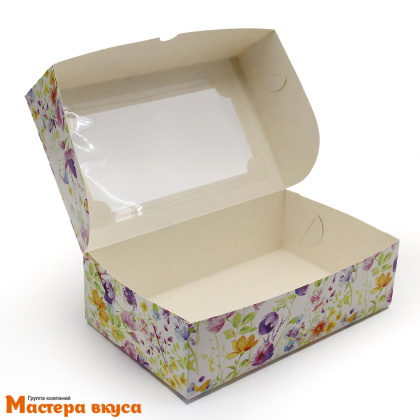 Упаковка для зефира и печенья с окном 250*150*70 мм  (Полевые цветы)