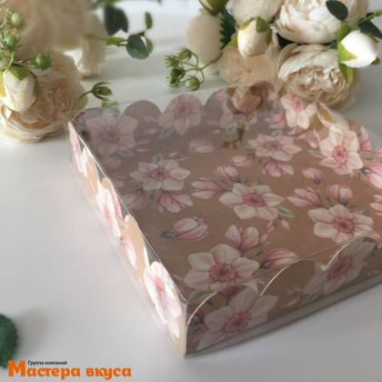 Упаковка для пряников и печенья с прозр. крышкой 150*150*30 мм  (Нарциссы)