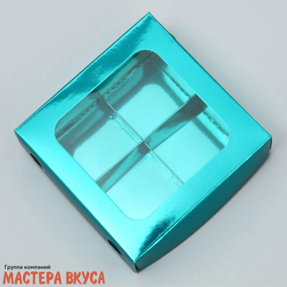 Упаковка для конфет  4 шт с окном (крышка/дно) 105*105*35мм, (зеленая,металик)