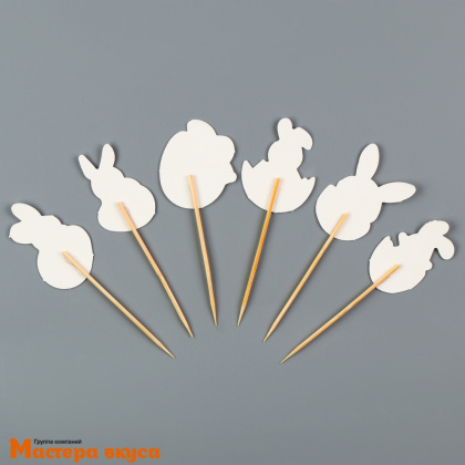 Шпажки "Пасхальные кролики", дерево, 10 см (набор 6 шт)