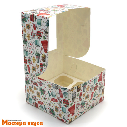 Коробка для  4 капкейков с окном, 160*160*100 мм  (Акварель)