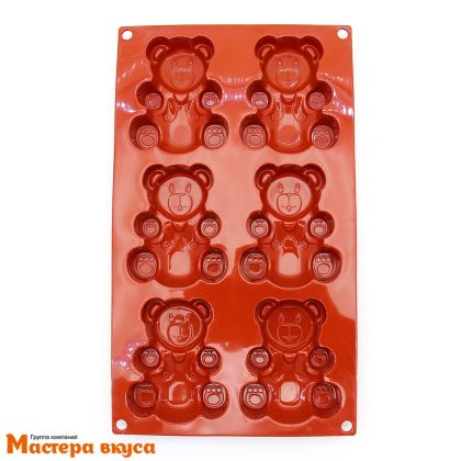 Форма силиконовая МИШКА, (6 ячеек) 85*70 h18мм (барни)