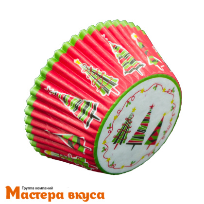 Капсула бумажная круглая, d-5см h-3,5см, "Рождественская елка", (упак ~25 шт)