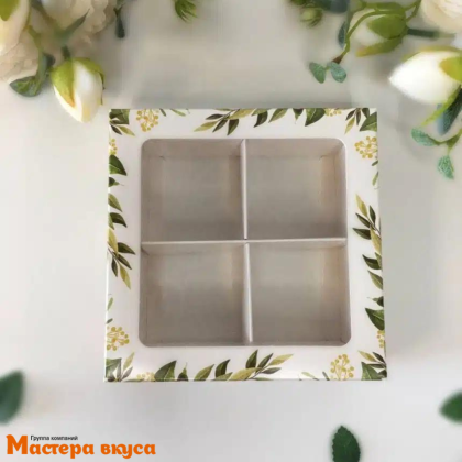 Упаковка для конфет  4 шт с окном (крышка/дно) 126*126*35мм (Розы)