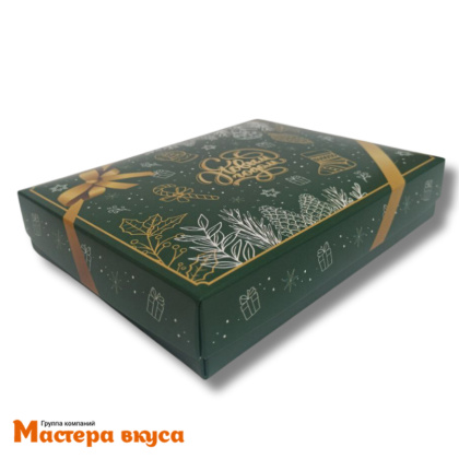 Упаковка для конфет 12 шт без окна (крышка/дно) 190*150*36мм  (Изумрудный Новый год)