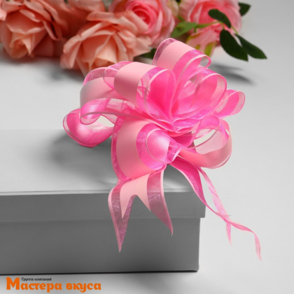 Бант-шар  РОЗОВЫЙ с органзой, (ш 5 см) d~15 см