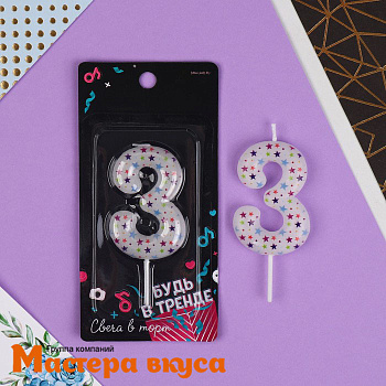 Свеча-цифра "Искры" белая (h-5,5см)  - 3