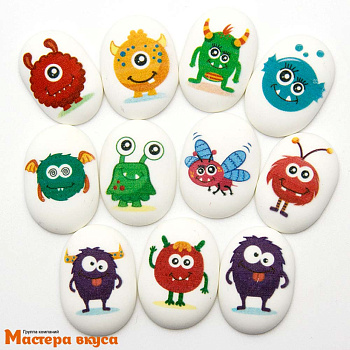 Сахарные медальоны ЗАБАВНЫЕ МОНСТРЫ, d-35*25мм