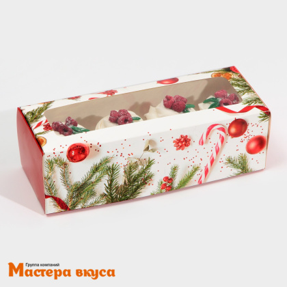 Упаковка для сладостей с окном 260*100*80 мм "Новогодняя классика"