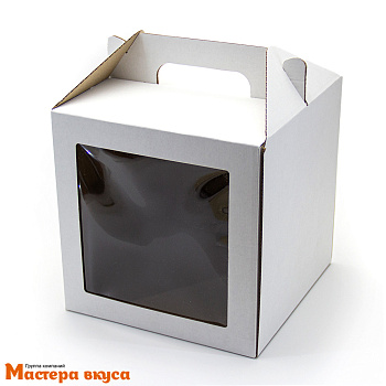 Коробка под кулич и пряничный домик с окном и ручкой, 20*20*20 см (белый) боковая загрузка, без ложемента