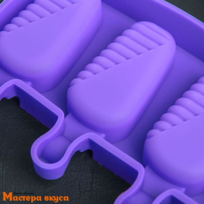 Форма для мороженого силиконовая (эскимо) В ГЛАЗУРИ, (4 ячейки) 3,5*6,8 см
