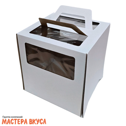 Короб для торта с окном и ручками 280*280*300 мм, белый