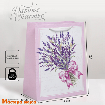 Пакет бумажный подарочный с ручками 180*230*80 мм, ламинированный "Букет"