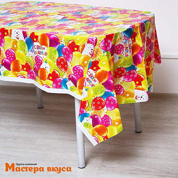 Скатерть полиэтиленовая, 130*180 см, "С Днем Рождения" мишка