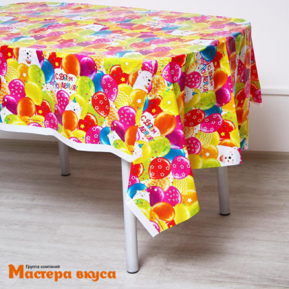 Скатерть полиэтиленовая, 130*180 см, "С Днем Рождения" мишка