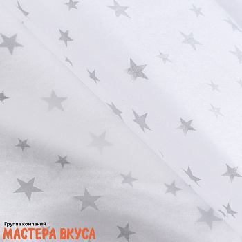 Бумага упаковочная тишью "Звёзды", серебро на белом 50*66 см (упак 5 листов) 