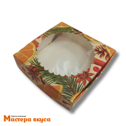Упаковка для пряников и печенья с окном 11,5*11,5*3 см  (Апельсиновая вечеринка)