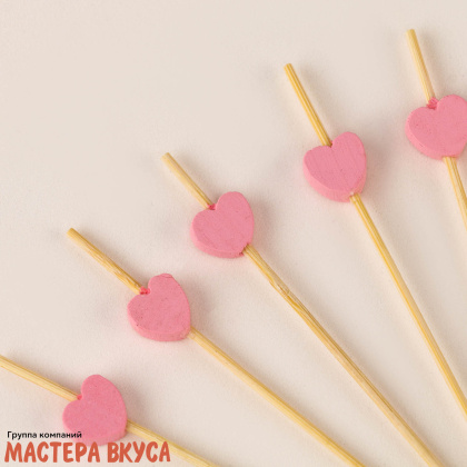 Шпажки "Сердечки розовые", дерево, 12 см (набор 24 шт)