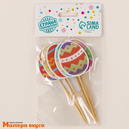 Шпажки "Пасхальные яйца", дерево, 10 см (набор 6 шт)