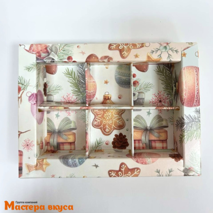 Упаковка для конфет  6 шт с прозрачной крышкой 155*115*30мм (Елочные игрушки) (4-д)