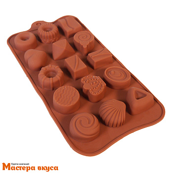 Форма для шоколада силиконовая  АССОРТИ ПЕЧЕНЬЕ И КОНФЕТЫ, (15 ячеек) 20*10 см