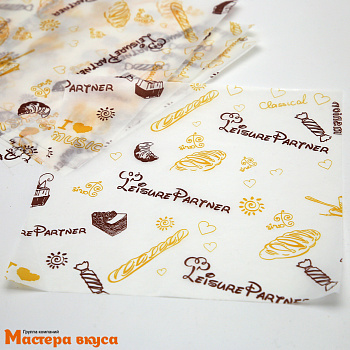 Бумага упаковочная тишью  для бенто-торта "Пекарня" 18*18 см, упак 10 листов