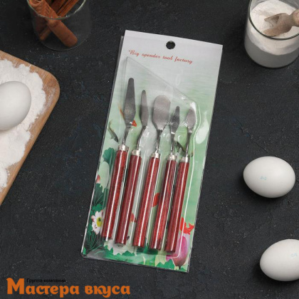 Набор палет-лопаток (мастихины) 19*7,5*1,5 см, металл с деревянной ручкой, набор 5 шт, "Деко"