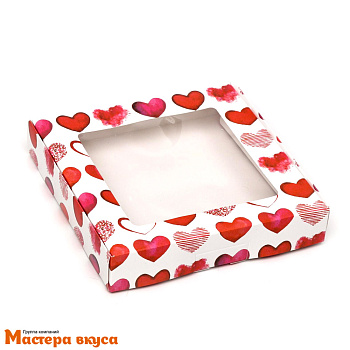 Упаковка для пряников и печенья с окном 16*16*3 см (Сердечки)