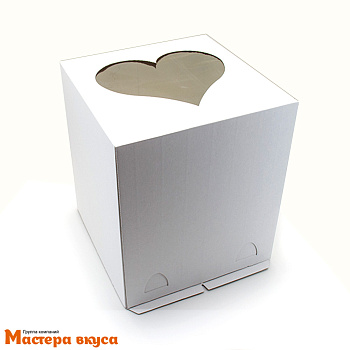 Короб для торта с окном Сердце 260*260*300 мм, белый, (3-Д) СТАНДАРТ