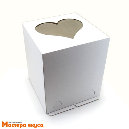 Короб для торта с окном Сердце 260*260*300 мм, белый, (3-Д) СТАНДАРТ