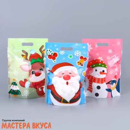 Пакет полиэтиленовый с вырубными ручками 150*230 мм, с ЗИП-замком, "Друзья дедушки Мороза"