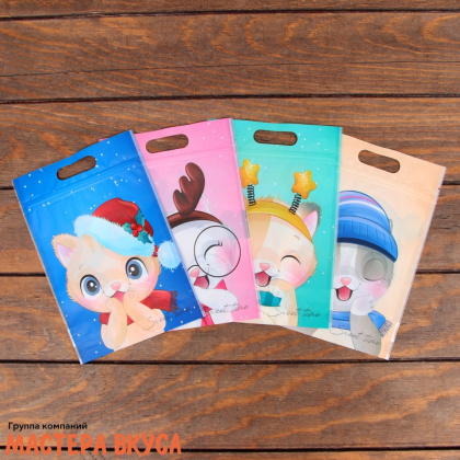 Пакет полиэтиленовый с вырубными ручками 150*230 мм, с ЗИП-замком, "Зимние котята"