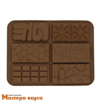 Форма для шоколада силиконовая, плитка ФАКТУРНАЯ 6в1, 15,5*8*1,3 см