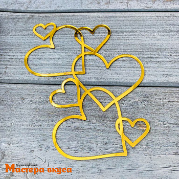 Зеркальное украшение  СКВОЗНЫЕ СЕРДЦА, золото, ~16,5*11 см (без палочки)