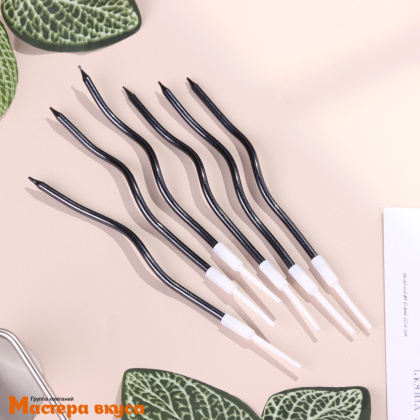 Свечи высокие Волна мокрый асфальт, (набор 6 шт), h-12см