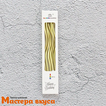Свечи высокие Волна металлик золотой, (набор 6 шт), h-15см
