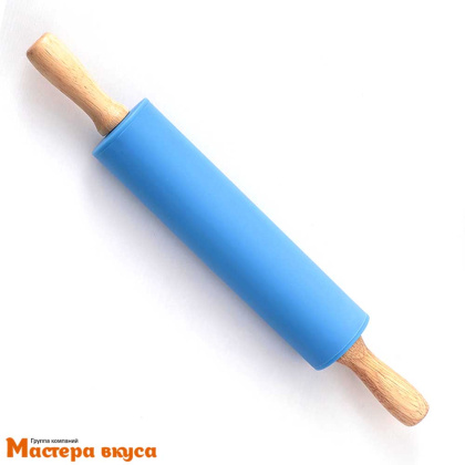 Скалка силиконовая 30 см d-4см (вращающаяся), деревянные ручки "Валенсия"