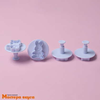 Вырубка-плунжер с выталкивателем МЯГКАЯ ИГРУШКА для мастики и марципана, 5*6 см, набор 4 шт