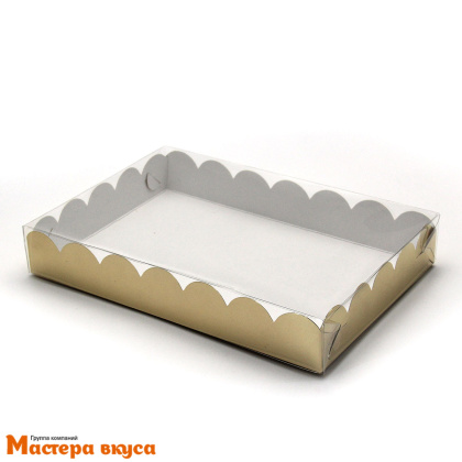 Упаковка для пряников и печенья с прозр. крышкой 220*150*35 мм (золото) (2-д)