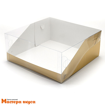 Короб для торта с прозрачной крышкой, 235*235*100 мм (золото) (2-д) РК