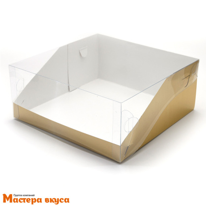 Короб для торта с прозрачной крышкой, 235*235*100 мм (золото) (2-д) РК