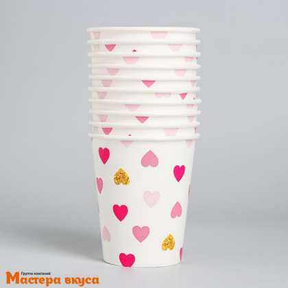 Стакан бумажный  "Сердца", 250 мл, (упак 10 шт)