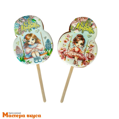 Топпер имбирный пряник "8 Марта. Цифра с девочкой",микс, ~ 7*10 см, 50 гр  