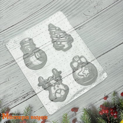 Форма для шоколада пластиковая (НГ) НОВЫЙ ГОД, (4 фигуры) 21,5*17,5 см 