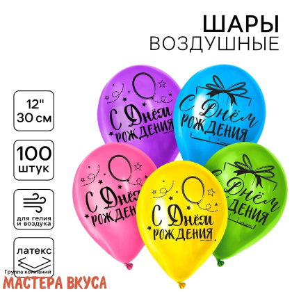 Шары воздушные, латексные "С Днём Рождения,яркий праздник", микс, (набор 5 шт)
