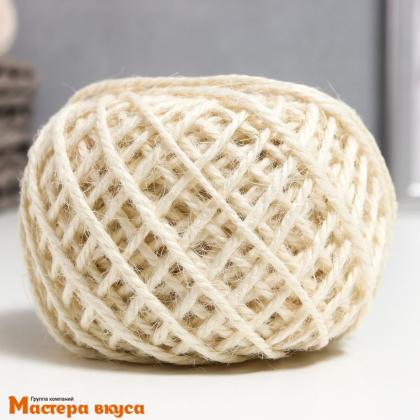 Шпагат джутовый скрученный 50м, d-1,5мм, бежевый