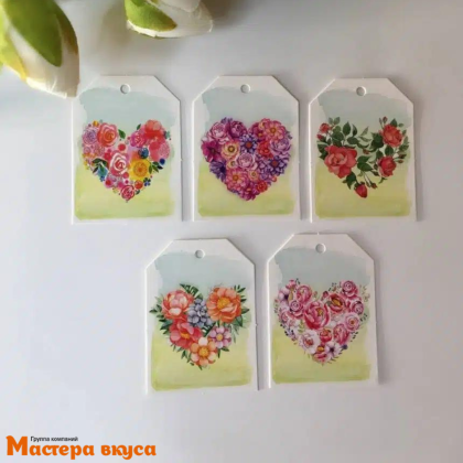 Бирка декоративная в наборе "Весенние сердца" 4*5,5 см, (набор 5 шт)