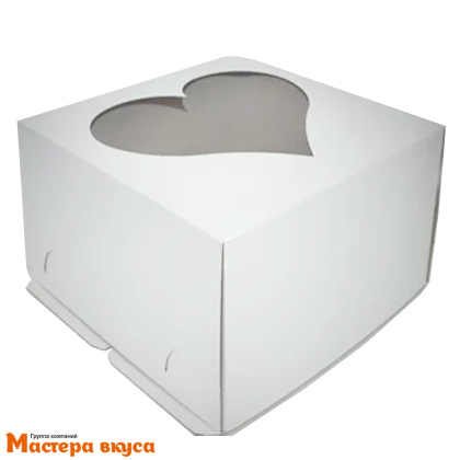 Короб для торта с окном Сердце 300*300*190 мм, белый, (2-Д) СТАНДАРТ