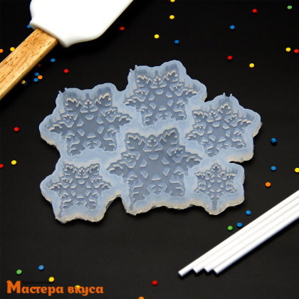 Форма для леденцов силиконовая  СНЕЖИНКИ, (6 ячеек) 14*11,5 см 
