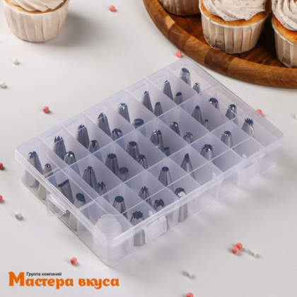 Набор кондитерских насадок (наконечников) для декорирования (42 шт), d-1,7см h-3,6см + адаптер